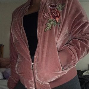 velvet bomber jacket with floral detailing